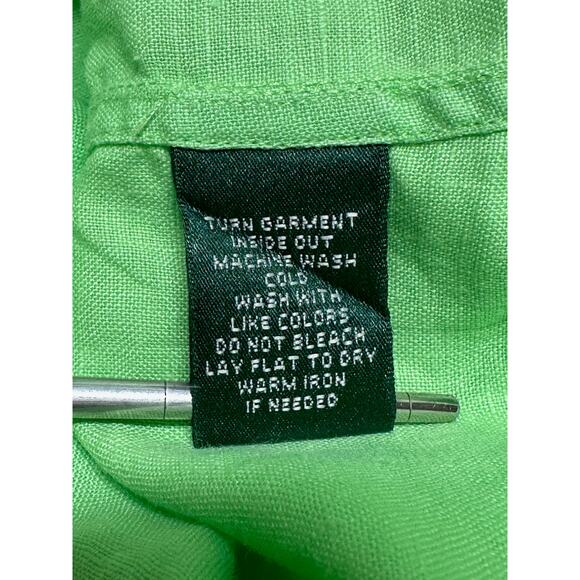 Lauren Ralph Lauren Top Womens 2X Lime Green 100% Linen Button Up Beachy Summer - Picture 9 of 11